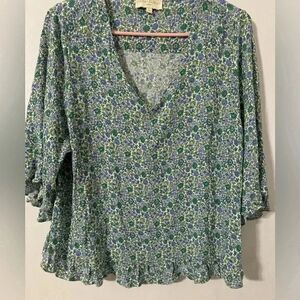 Cynthia Rowley Green Ditsy Floral Blouse | Ruffle Detail | Size 1X